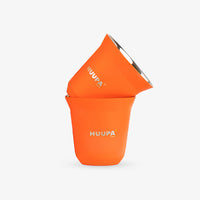 Two orange camping cups nested together on a white background, with the brand name 'HUUPA' printed in gray on the cups.