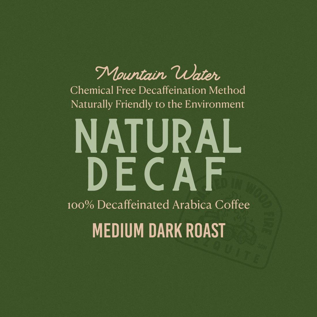 Text on a green background describing natural decaf coffee.