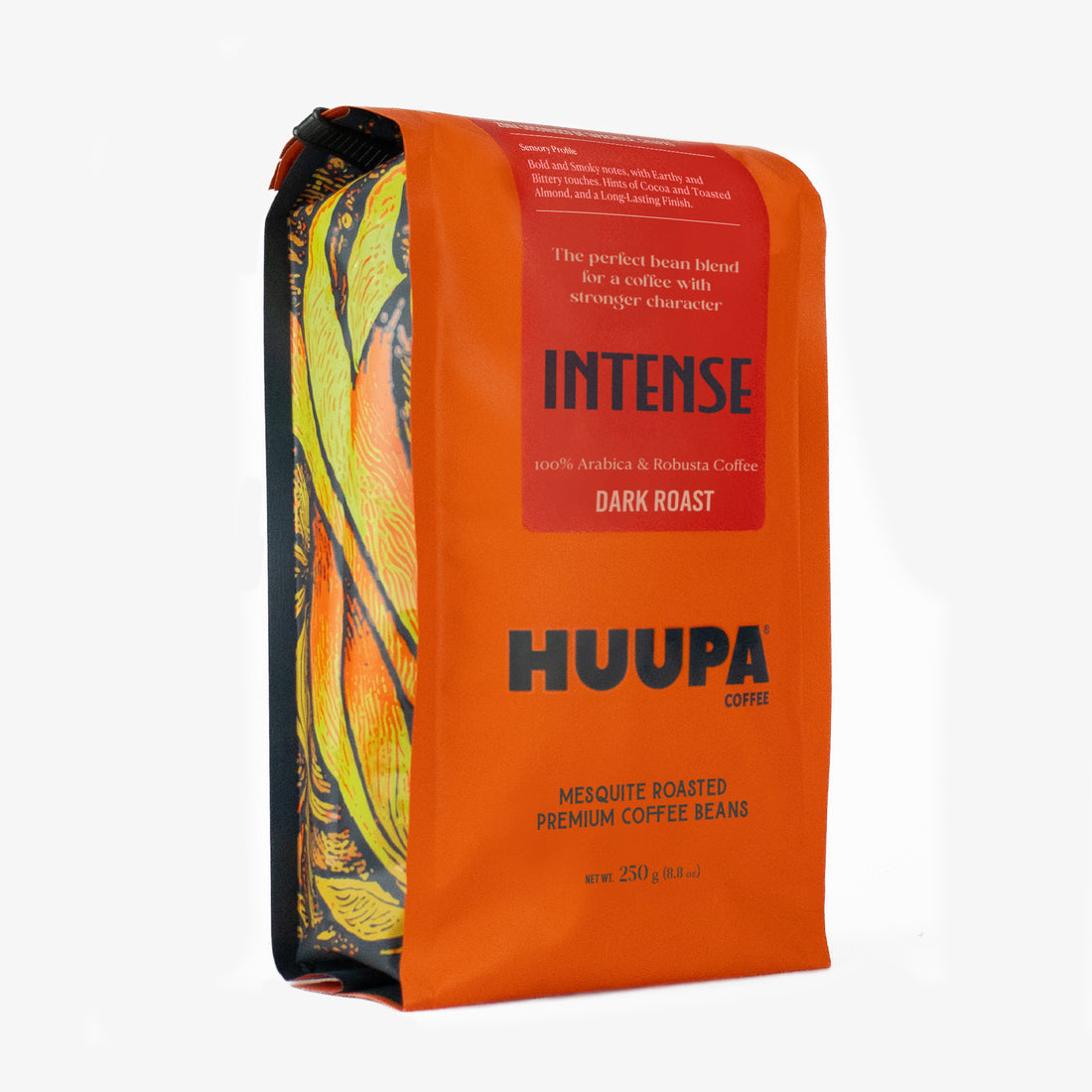 Orange coffee bag with &