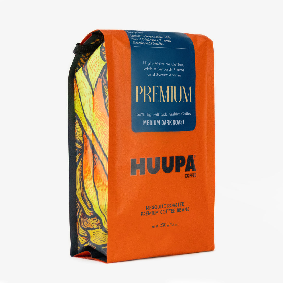 Orange coffee bag with &